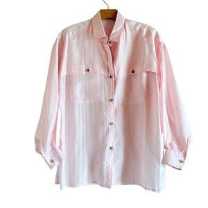 Outback Red Vintage 100% Silk Button Up Shirt Pink Safari Utility Blouse XS